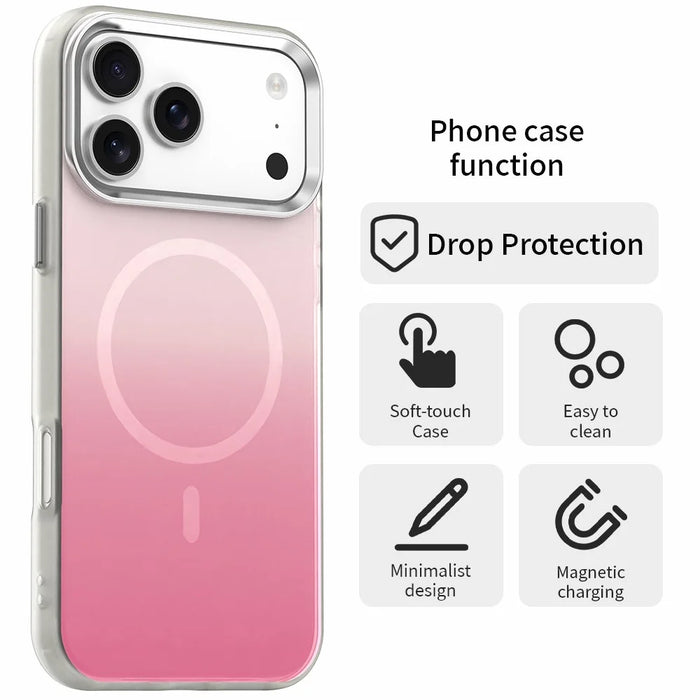 For iPhone 17 Pro Magnetic Case Gradient TPU + PET + PC IMD Shockproof Phone Cover - Pink - 2