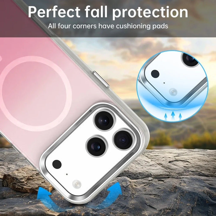 For iPhone 17 Pro Magnetic Case Gradient TPU + PET + PC IMD Shockproof Phone Cover - Pink - 3