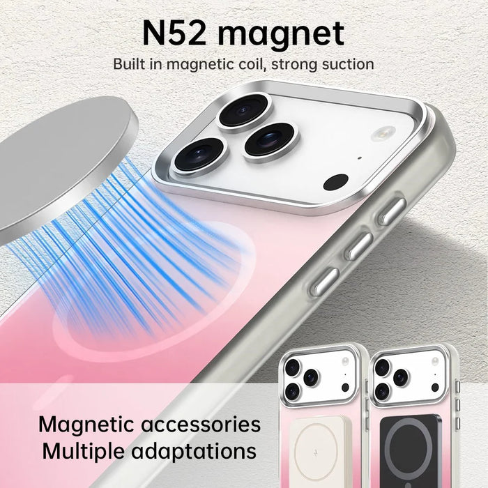 For iPhone 17 Pro Magnetic Case Gradient TPU + PET + PC IMD Shockproof Phone Cover - Pink - 5