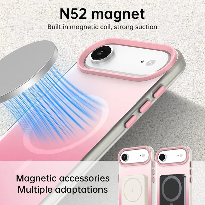 For iPhone Air Magnetic Case Gradient TPU + PET + PC IMD Shockproof Phone Cover - Pink - 5