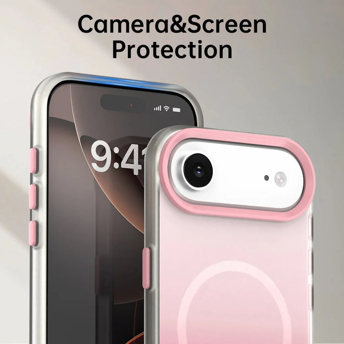 For iPhone Air Magnetic Case Gradient TPU + PET + PC IMD Shockproof Phone Cover - Pink - 7