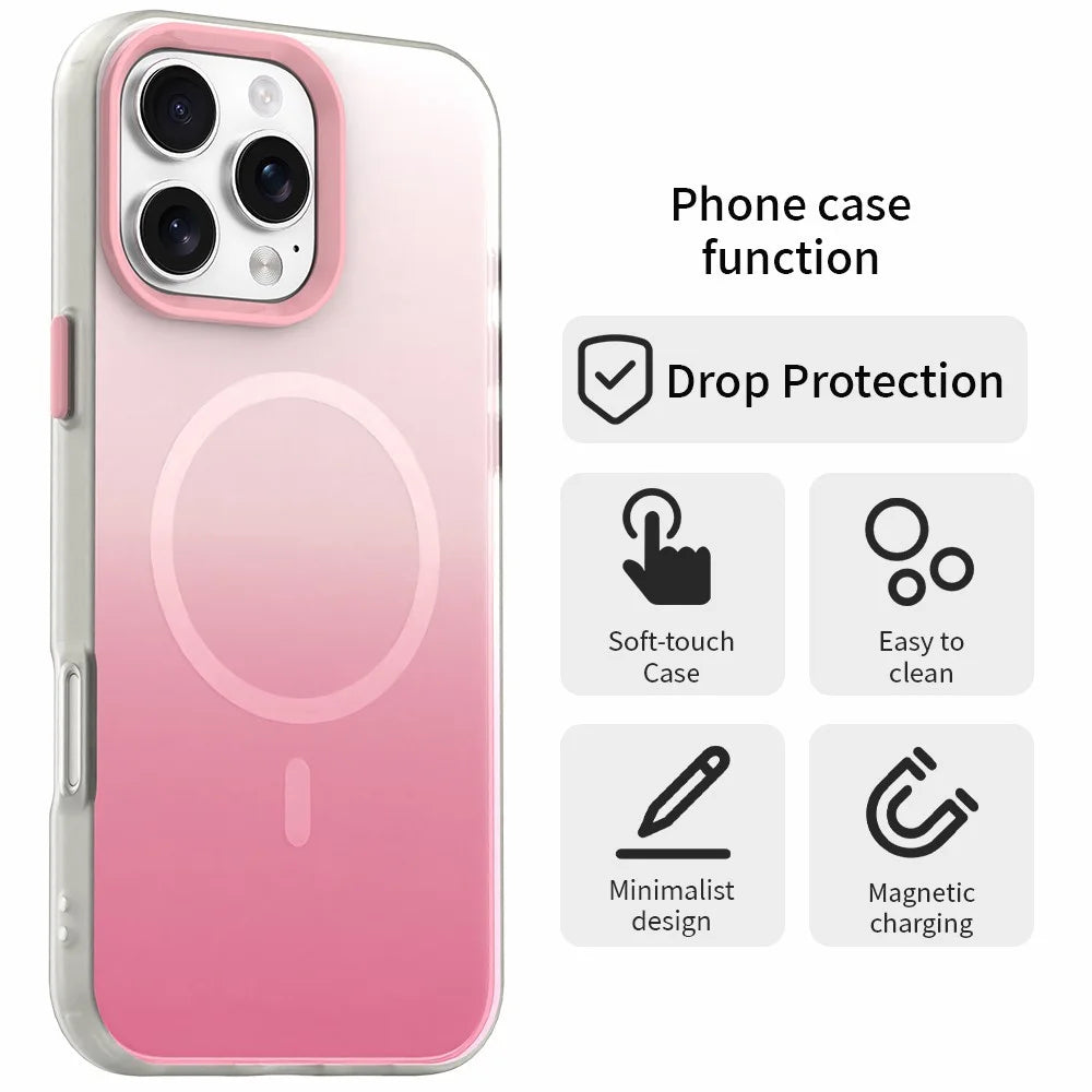 For iPhone 16 Pro Max Magnetic Case Gradient TPU + PET + PC IMD Shockproof Phone Cover - Pink - 2