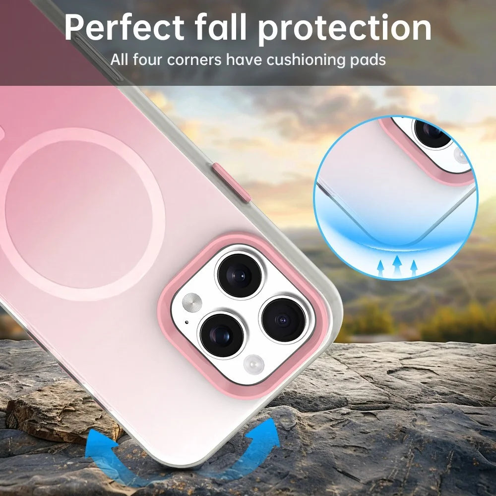 For iPhone 16 Pro Max Magnetic Case Gradient TPU + PET + PC IMD Shockproof Phone Cover - Pink - 3