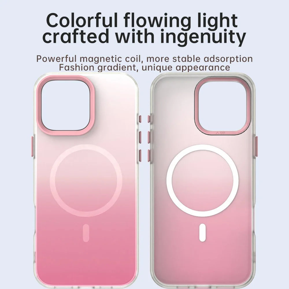 For iPhone 16 Pro Max Magnetic Case Gradient TPU + PET + PC IMD Shockproof Phone Cover - Pink - 4