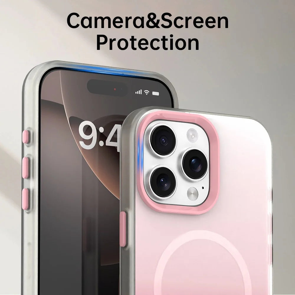 For iPhone 16 Pro Max Magnetic Case Gradient TPU + PET + PC IMD Shockproof Phone Cover - Pink - 7