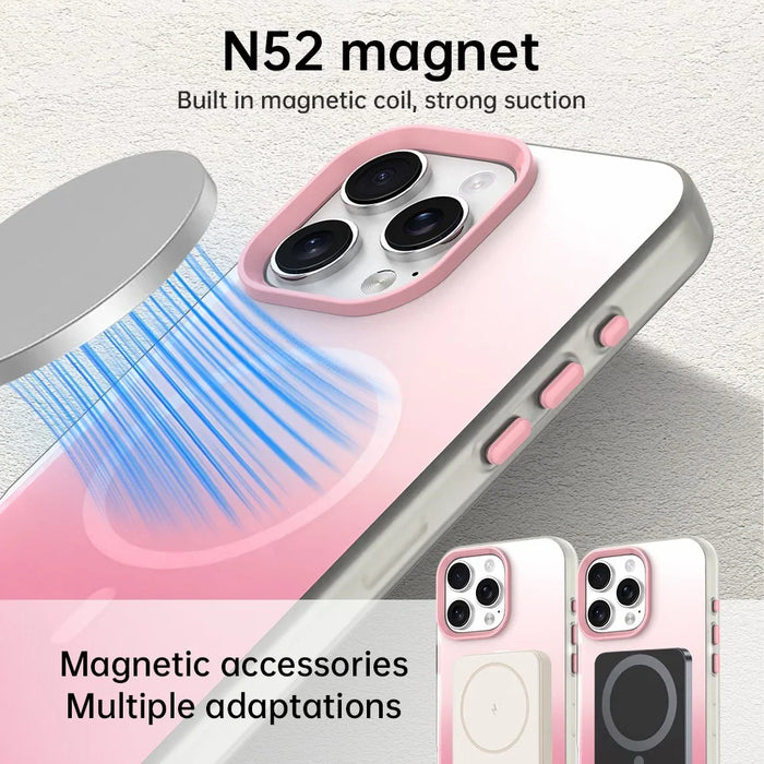 For iPhone 16 Pro Magnetic Case Gradient TPU + PET + PC IMD Shockproof Phone Cover - Pink - 5