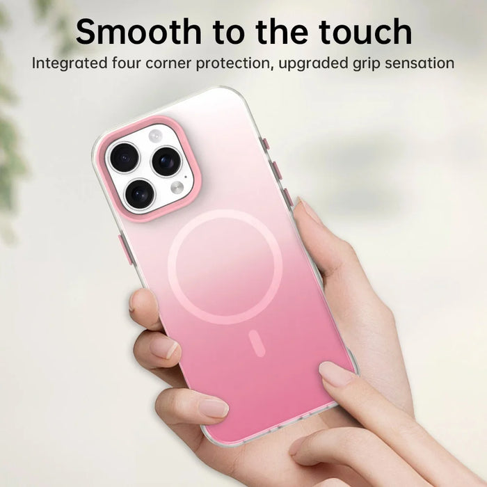 For iPhone 16 Pro Magnetic Case Gradient TPU + PET + PC IMD Shockproof Phone Cover - Pink - 6