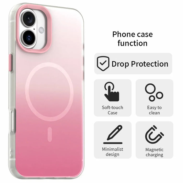 For iPhone 16 Plus Magnetic Case Gradient TPU + PET + PC IMD Shockproof Phone Cover - Pink - 2