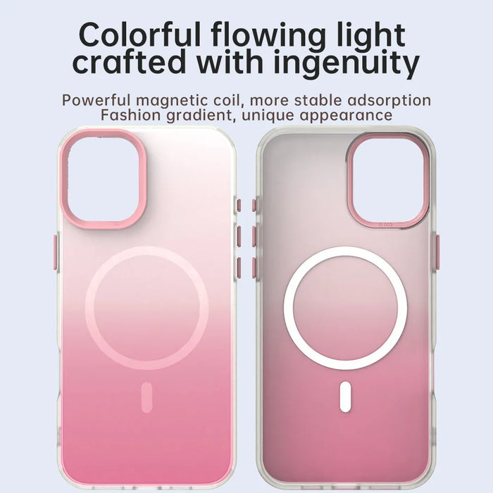 For iPhone 16 Plus Magnetic Case Gradient TPU + PET + PC IMD Shockproof Phone Cover - Pink - 4