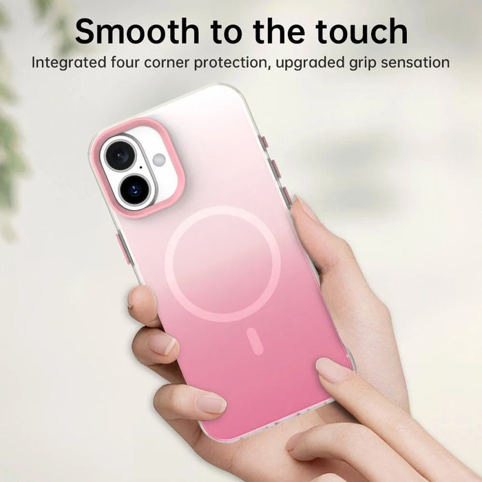 For iPhone 16 Plus Magnetic Case Gradient TPU + PET + PC IMD Shockproof Phone Cover - Pink - 6