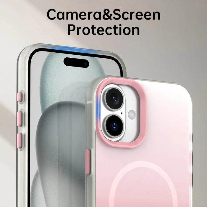 For iPhone 16 Plus Magnetic Case Gradient TPU + PET + PC IMD Shockproof Phone Cover - Pink - 7