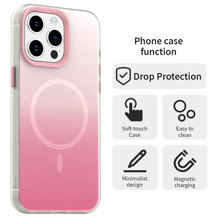 For iPhone 15 Pro Magnetic Case Gradient TPU + PET + PC IMD Shockproof Phone Cover - Pink - 2