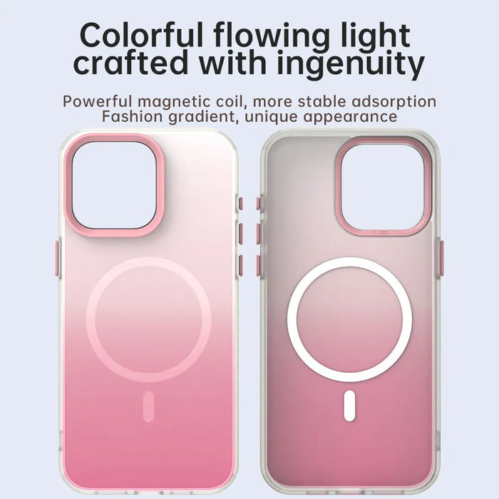 For iPhone 15 Pro Max Magnetic Case Gradient TPU + PET + PC IMD Shockproof Phone Cover - Pink - 4