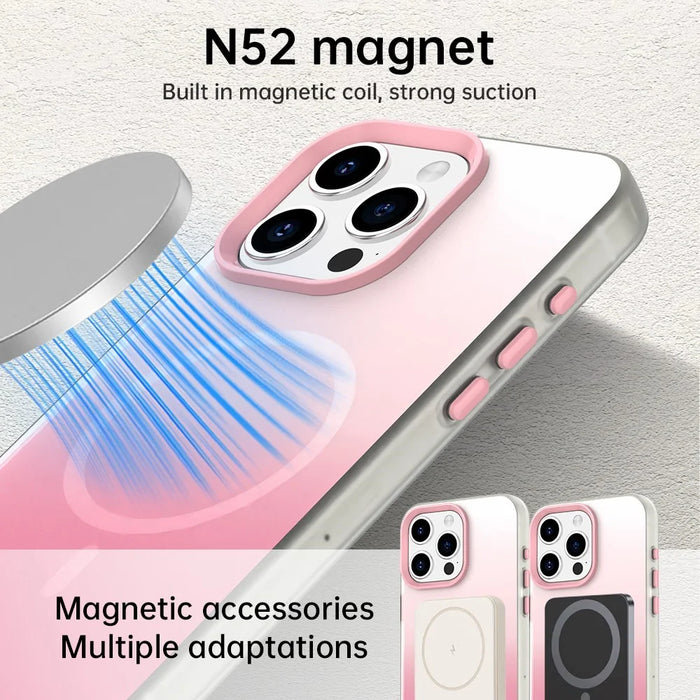 For iPhone 15 Pro Max Magnetic Case Gradient TPU + PET + PC IMD Shockproof Phone Cover - Pink - 5