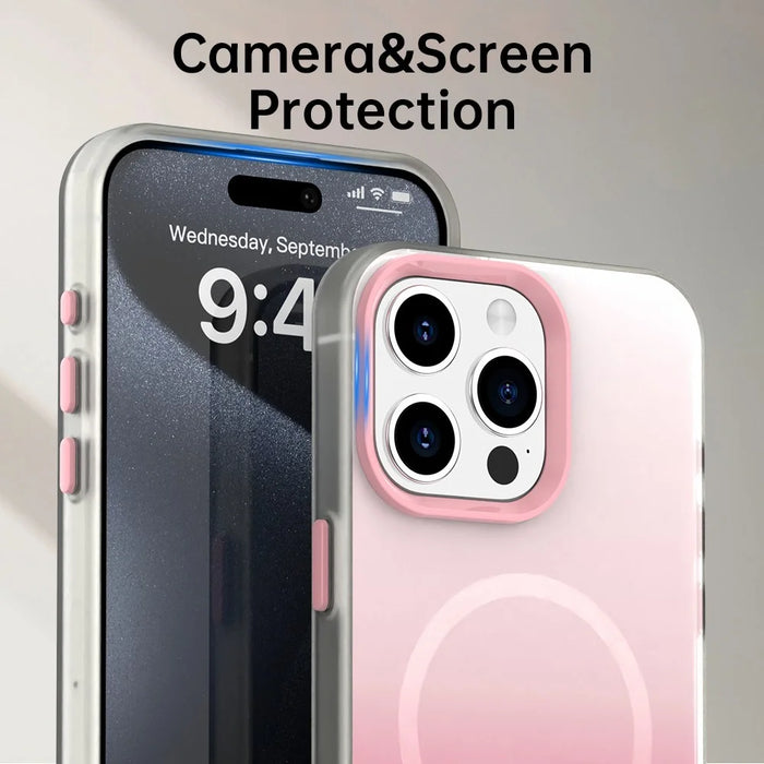 For iPhone 15 Pro Max Magnetic Case Gradient TPU + PET + PC IMD Shockproof Phone Cover - Pink - 7