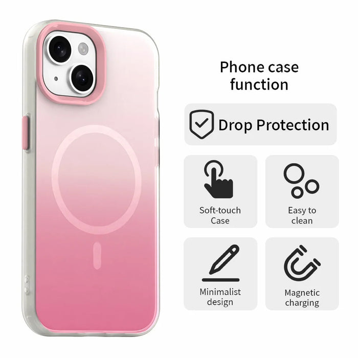 For iPhone 15 Plus Magnetic Case Gradient TPU + PET + PC IMD Shockproof Phone Cover - Pink - 2