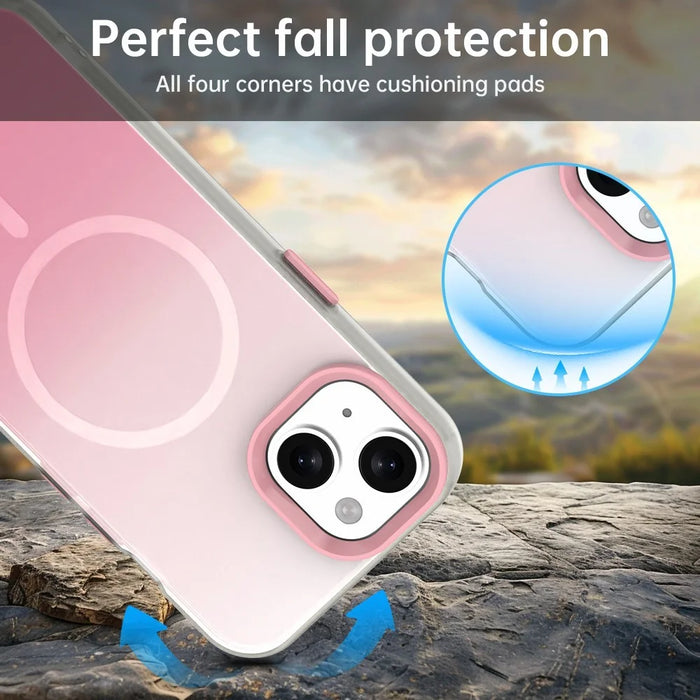 For iPhone 15 Plus Magnetic Case Gradient TPU + PET + PC IMD Shockproof Phone Cover - Pink - 3