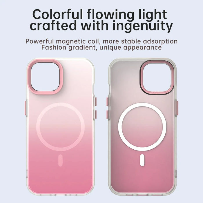 For iPhone 15 Plus Magnetic Case Gradient TPU + PET + PC IMD Shockproof Phone Cover - Pink - 4