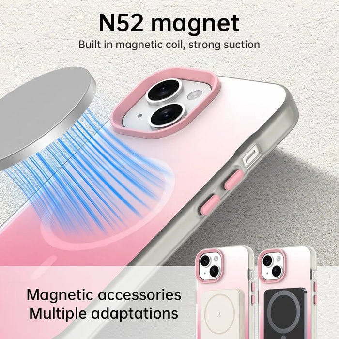For iPhone 15 Plus Magnetic Case Gradient TPU + PET + PC IMD Shockproof Phone Cover - Pink - 5