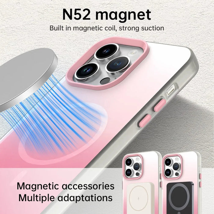 For iPhone 14 Pro Magnetic Case Gradient TPU + PET + PC IMD Shockproof Phone Cover - Pink - 5