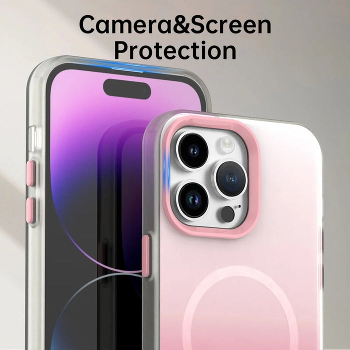 For iPhone 14 Pro Magnetic Case Gradient TPU + PET + PC IMD Shockproof Phone Cover - Pink - 7