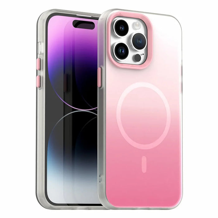 For iPhone 14 Pro Max Magnetic Case Gradient TPU + PET + PC IMD Shockproof Phone Cover - Pink - 1