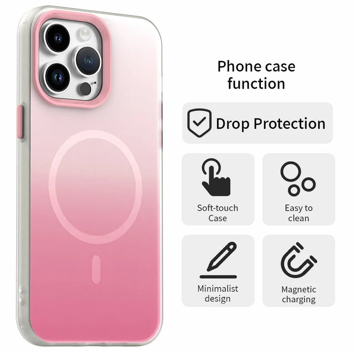 For iPhone 14 Pro Max Magnetic Case Gradient TPU + PET + PC IMD Shockproof Phone Cover - Pink - 2