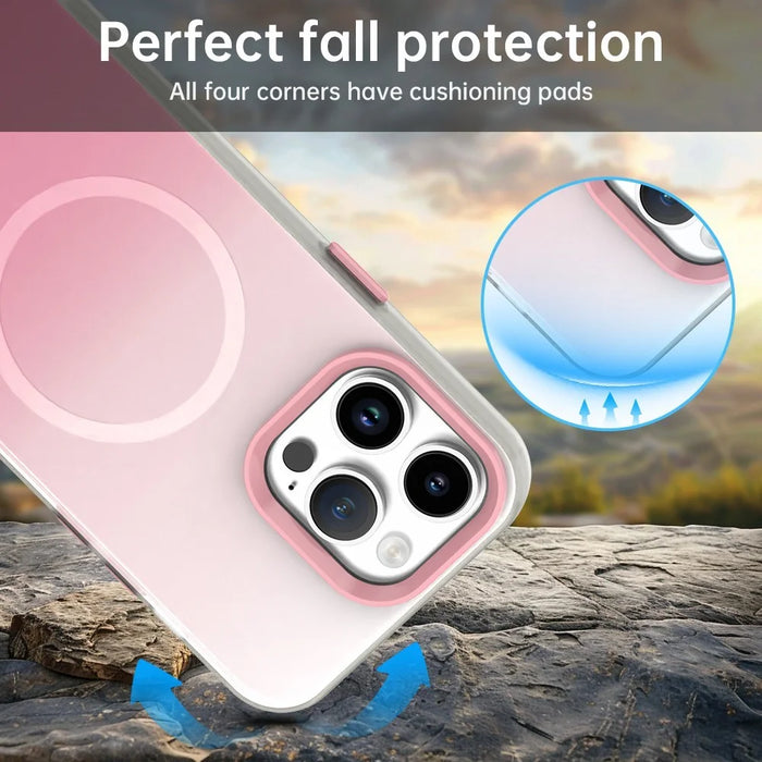 For iPhone 14 Pro Max Magnetic Case Gradient TPU + PET + PC IMD Shockproof Phone Cover - Pink - 3