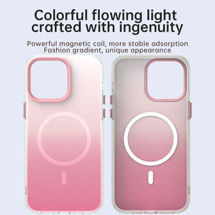 For iPhone 14 Pro Max Magnetic Case Gradient TPU + PET + PC IMD Shockproof Phone Cover - Pink - 4
