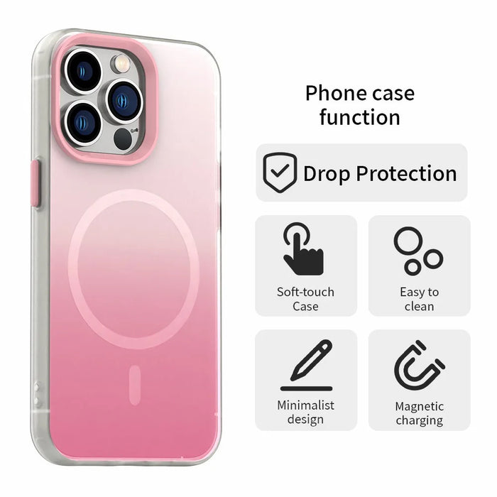 For iPhone 13 Pro Max Magnetic Case Gradient TPU + PET + PC IMD Shockproof Phone Cover - Pink - 2