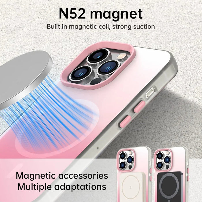 For iPhone 13 Pro Max Magnetic Case Gradient TPU + PET + PC IMD Shockproof Phone Cover - Pink - 5