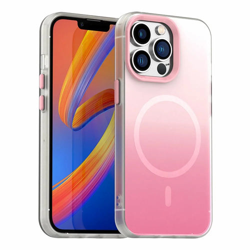 For iPhone 13 Pro Magnetic Case Gradient TPU + PET + PC IMD Shockproof Phone Cover - Pink - 1