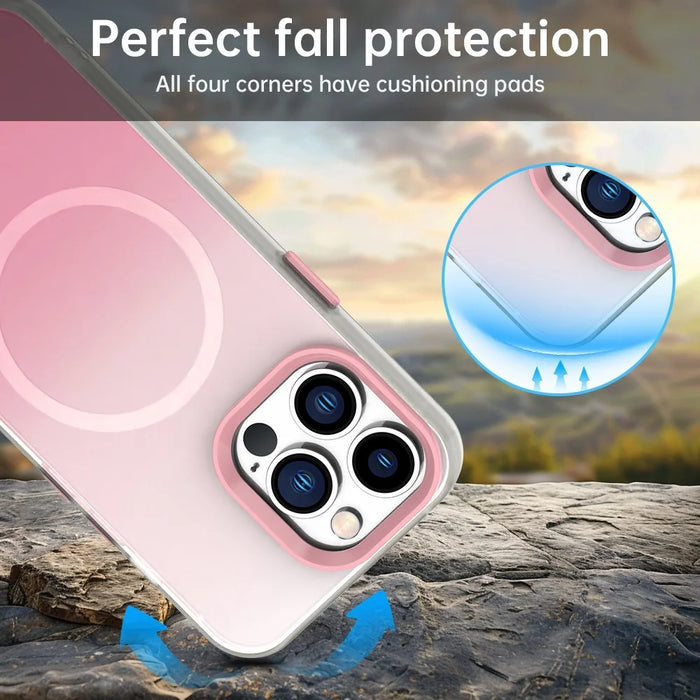 For iPhone 13 Pro Magnetic Case Gradient TPU + PET + PC IMD Shockproof Phone Cover - Pink - 3