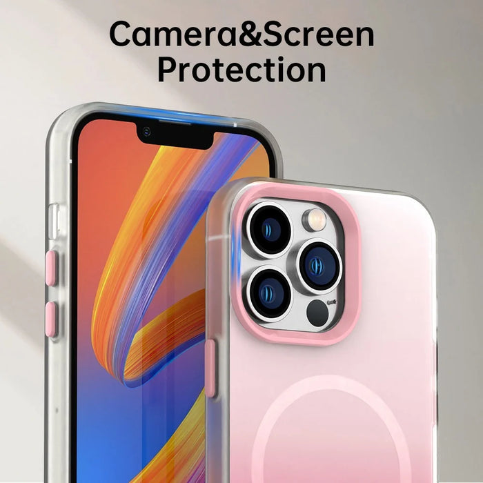 For iPhone 13 Pro Magnetic Case Gradient TPU + PET + PC IMD Shockproof Phone Cover - Pink - 7