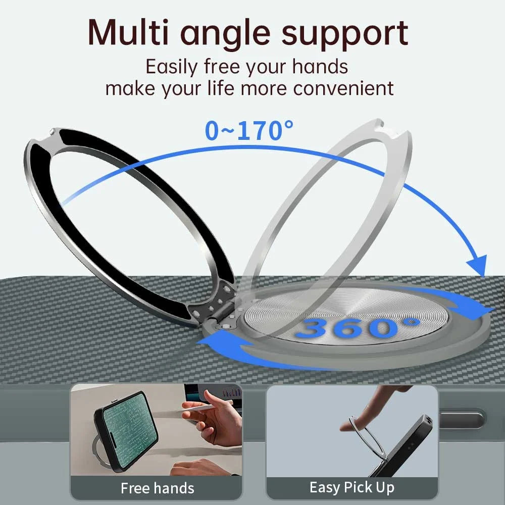For iPhone 16 Pro Max Case Rotating Magnetic Kickstand Carbon Fiber Texture TPU + PET + PC Phone Cover - Green - 4