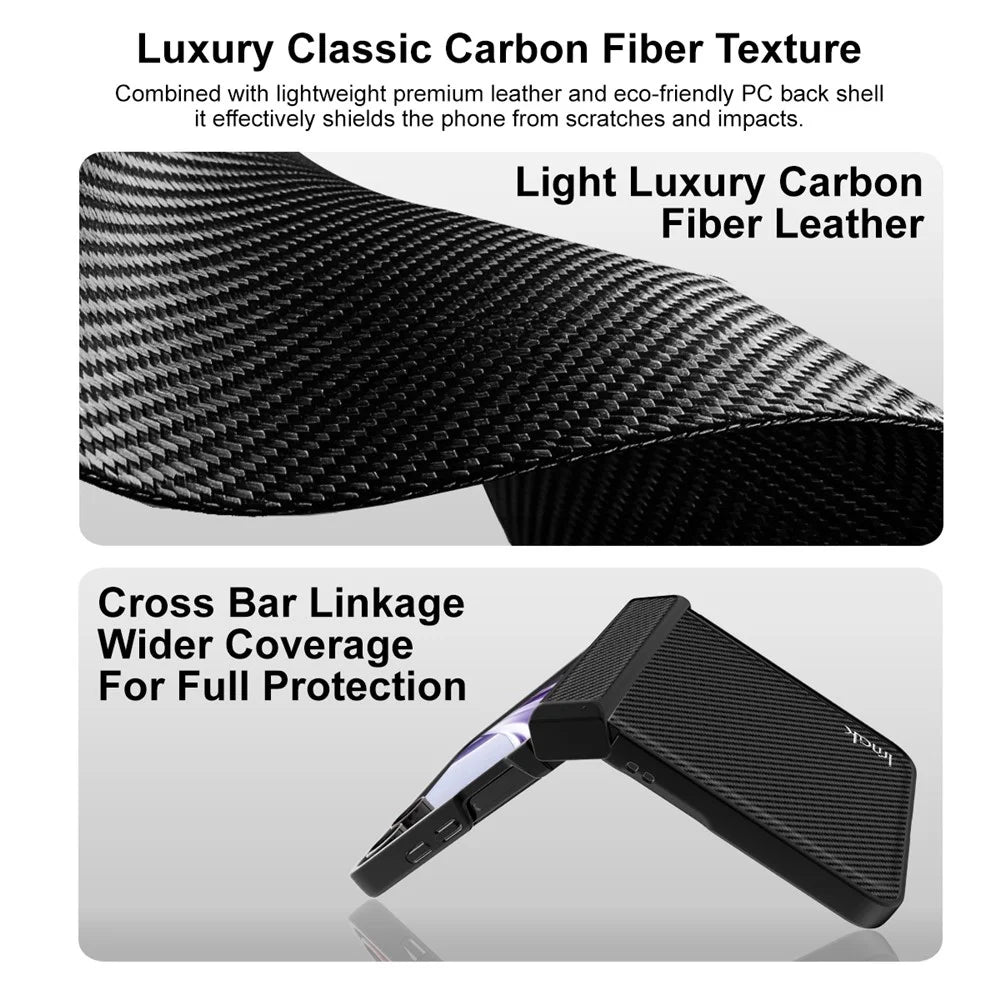 IMAK Ruiyi Series for Samsung Galaxy Z Flip8 Case Carbon Fiber Texture Leather + PC Phone Cover - 4