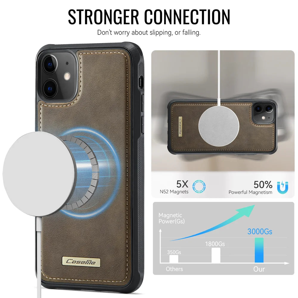 CASEME for iPhone 11 C69 Series Magnetic Case Leather Coated TPU Phone Cover - Coffee - 2