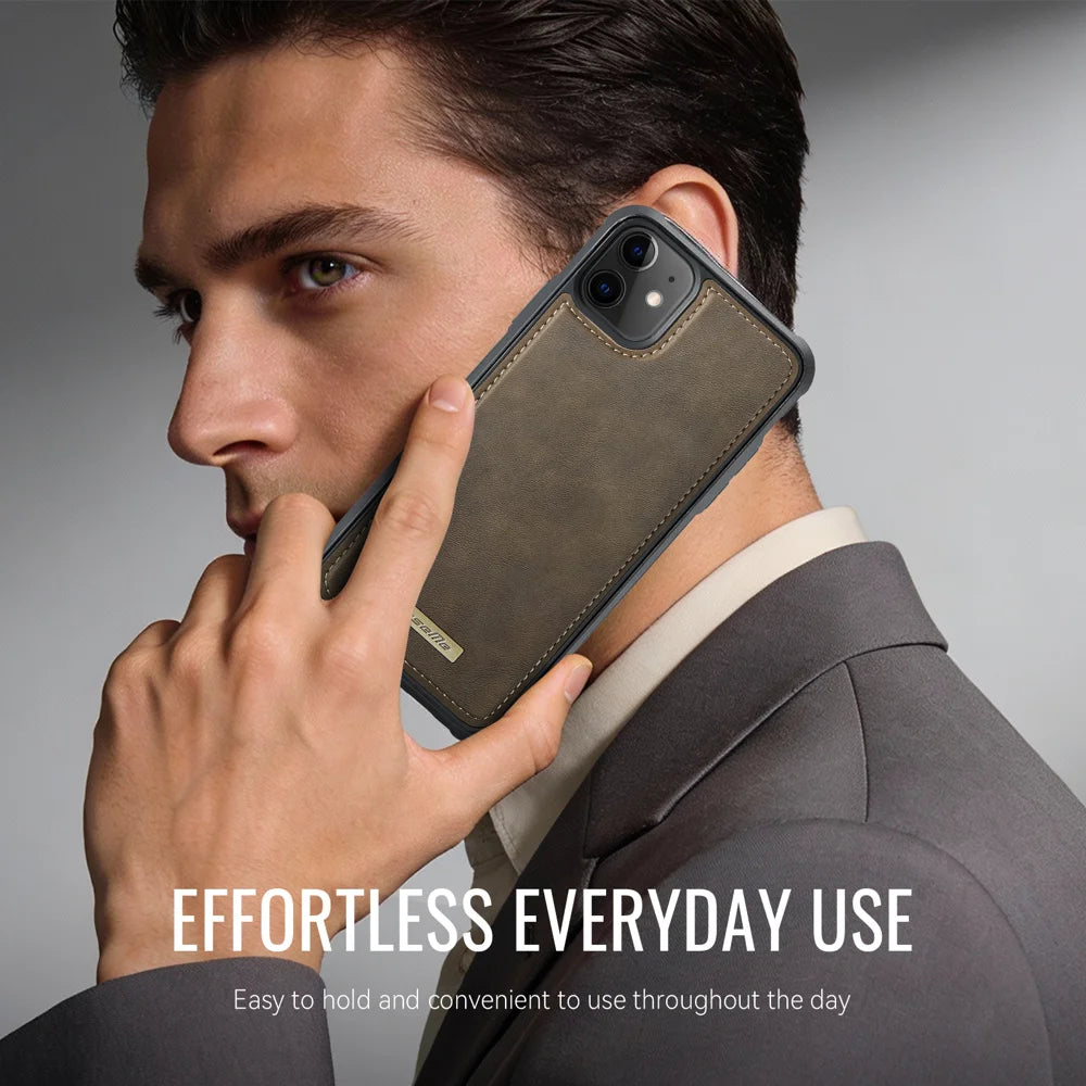 CASEME for iPhone 11 C69 Series Magnetic Case Leather Coated TPU Phone Cover - Coffee - 3