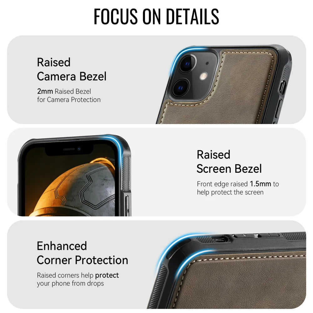 CASEME for iPhone 11 C69 Series Magnetic Case Leather Coated TPU Phone Cover - Coffee - 4