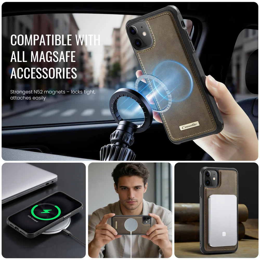 CASEME for iPhone 11 C69 Series Magnetic Case Leather Coated TPU Phone Cover - Coffee - 5