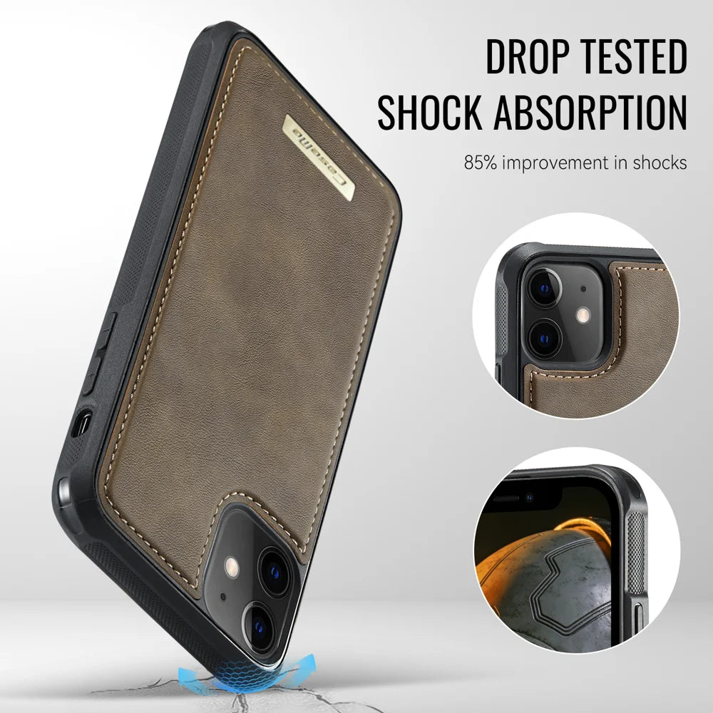 CASEME for iPhone 11 C69 Series Magnetic Case Leather Coated TPU Phone Cover - Coffee - 6