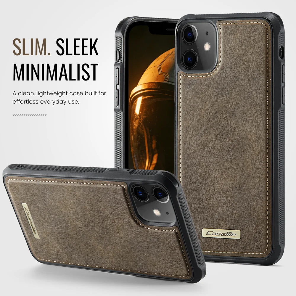 CASEME for iPhone 11 C69 Series Magnetic Case Leather Coated TPU Phone Cover - Coffee - 7