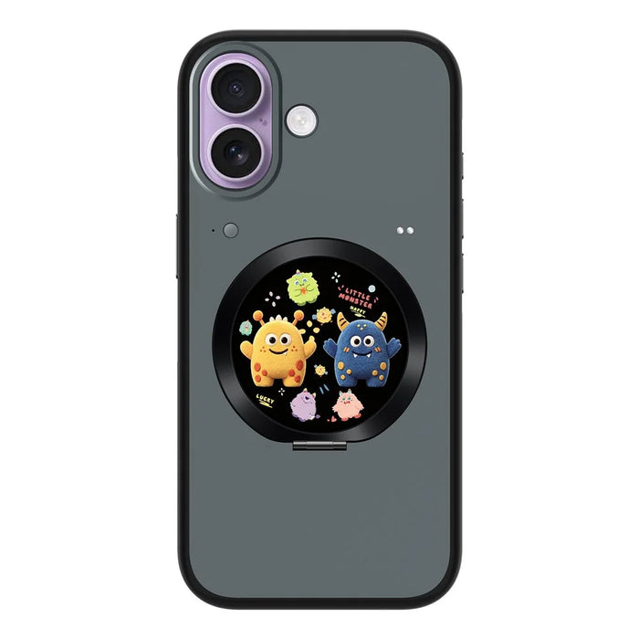 For iPhone 17 Smart Window Case with Circular Screen Magnetic Kickstand PC + TPU Multi-Functional Phone Cover - Black - 1