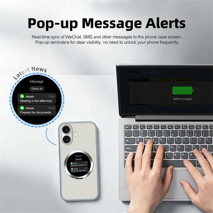 For iPhone 17 Smart Window Case with Circular Screen Magnetic Kickstand PC + TPU Multi-Functional Phone Cover - Black - 5