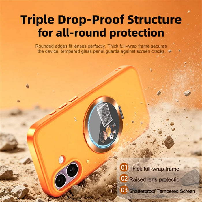 For iPhone 17 Smart Window Case with Circular Screen Magnetic Kickstand PC + TPU Multi-Functional Phone Cover - Black - 6