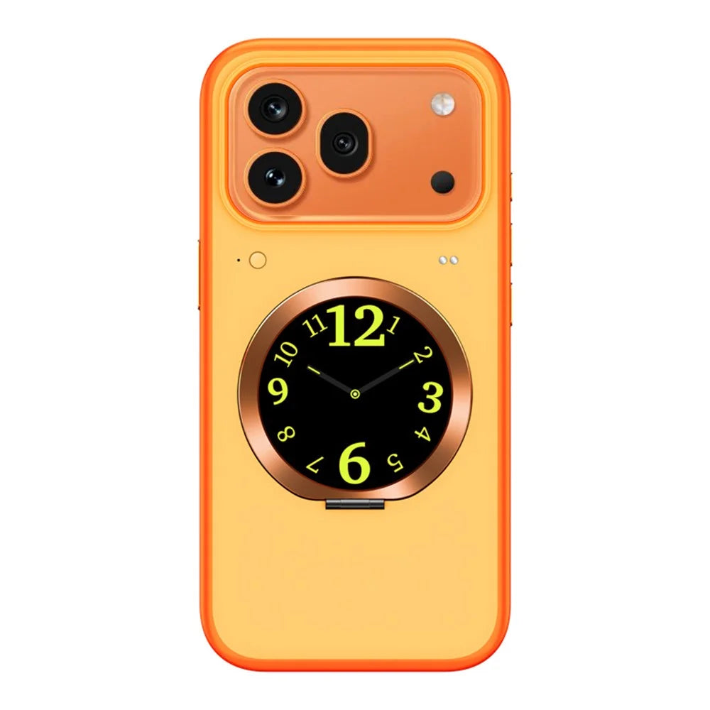 For iPhone 17 Pro Max Magnetic Case 1.52 inch Smart Display Tempered Glass + PC + TPU Phone Cover with Kickstand - Orange - 1