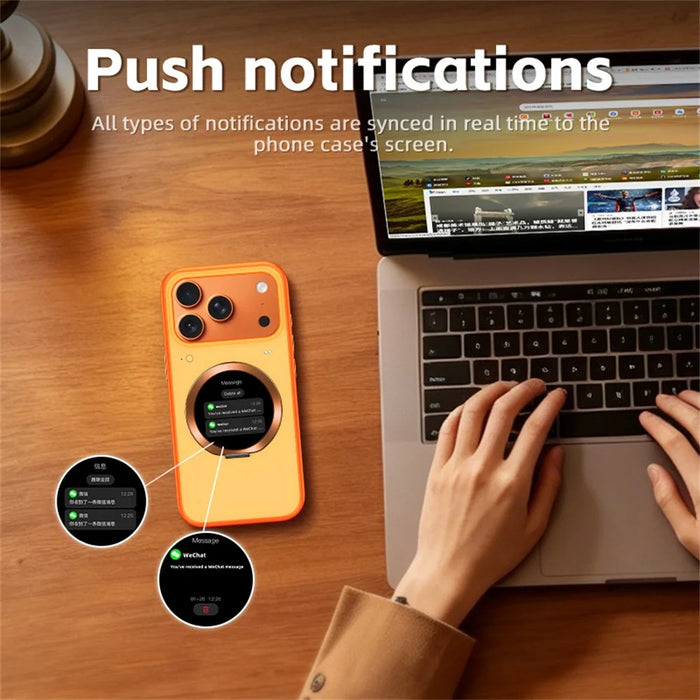 For iPhone 17 Pro Max Magnetic Case 1.52 inch Smart Display Tempered Glass + PC + TPU Phone Cover with Kickstand - Orange - 3