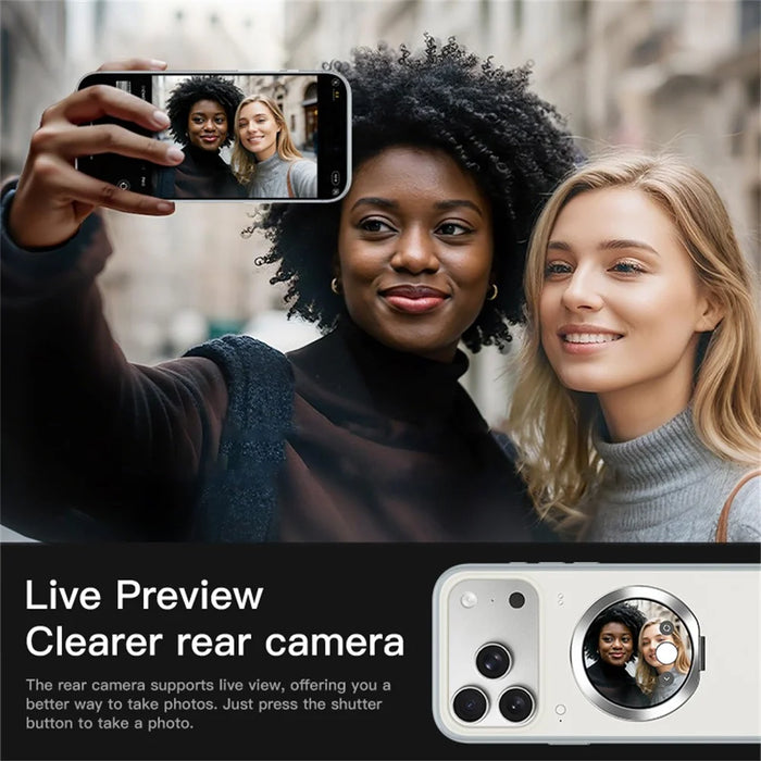 For iPhone 17 Pro Max Magnetic Case 1.52 inch Smart Display Tempered Glass + PC + TPU Phone Cover with Kickstand - Orange - 5