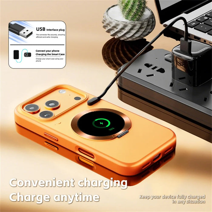 For iPhone 17 Pro Max Magnetic Case 1.52 inch Smart Display Tempered Glass + PC + TPU Phone Cover with Kickstand - Orange - 6