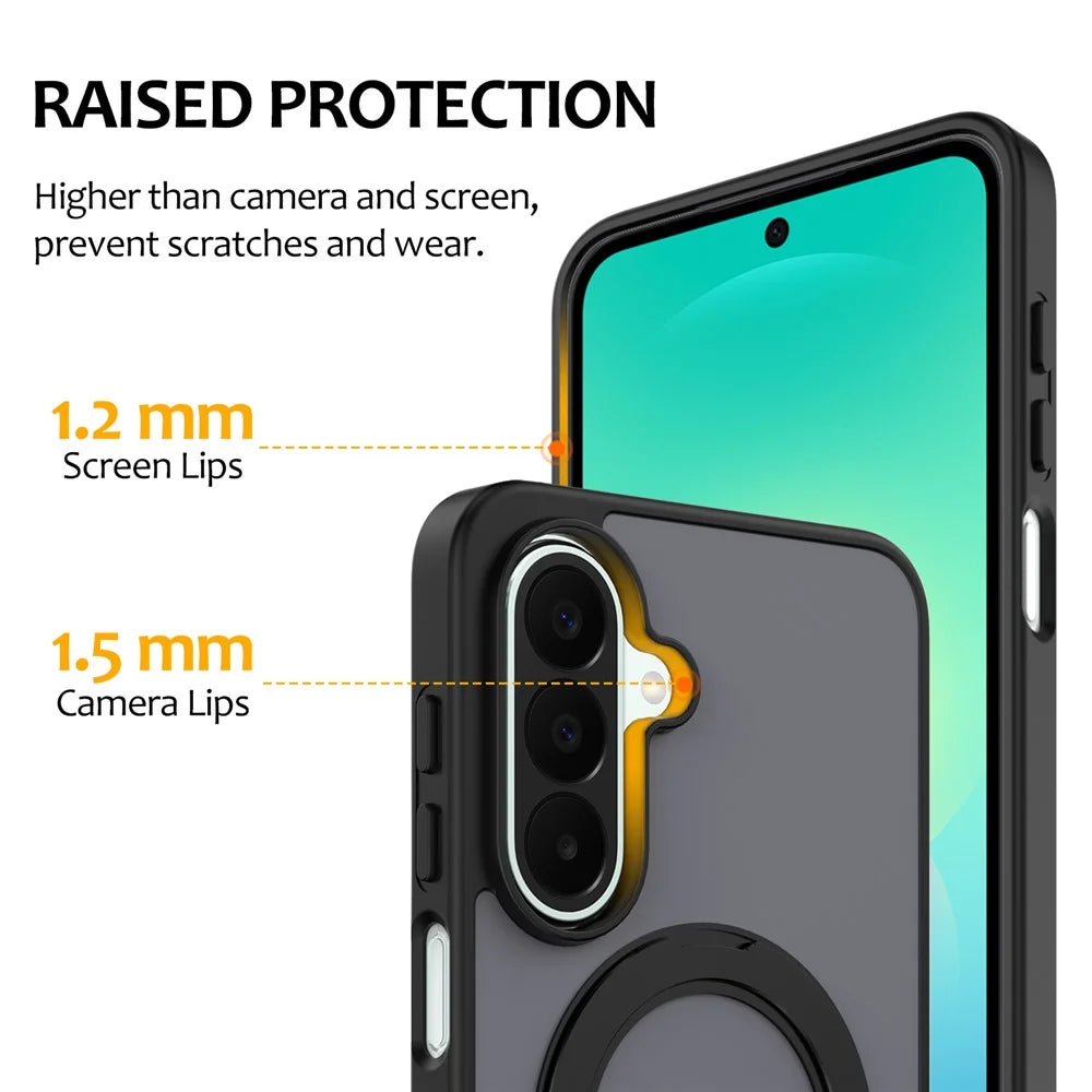 For Samsung Galaxy A16 5G / A16 4G Case with Rotating Magnetic Kickstand PC + TPU Skin-Touch Phone Cover - Black - 5